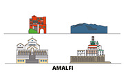 Italy, Amalfi flat landmarks vector