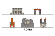 Italy, Aosta flat landmarks vector