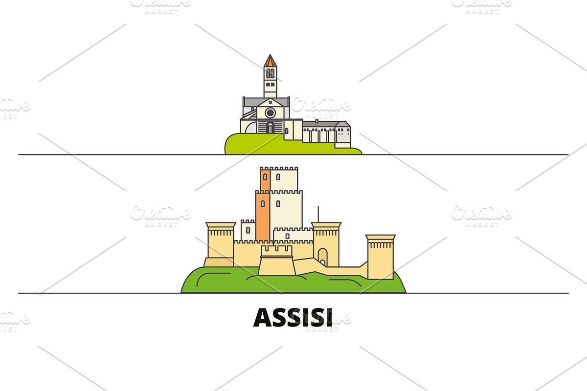 Italy, Assisi flat landmarks vector in Illustrations - product preview 8