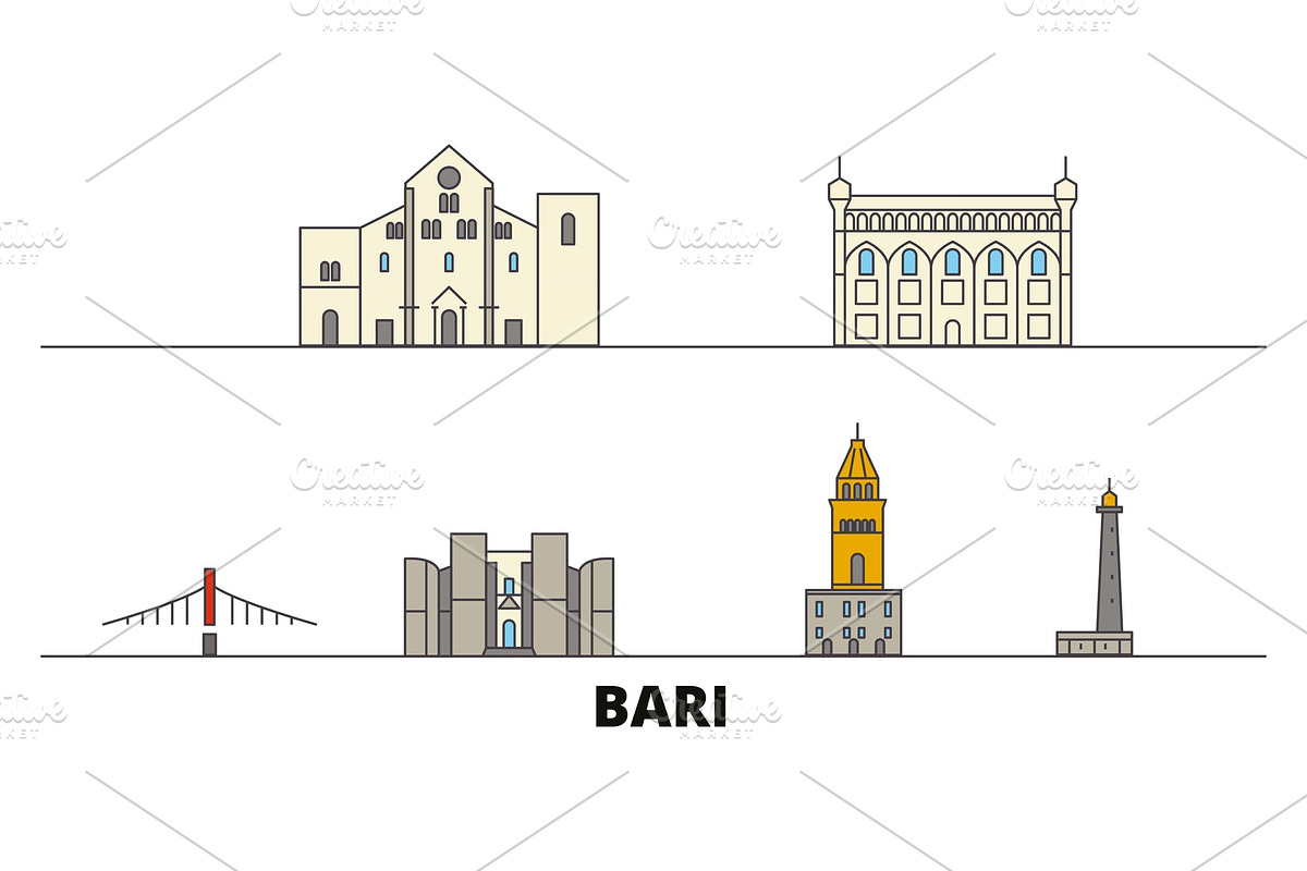 Italy, Bari flat landmarks vector in Illustrations - product preview 8