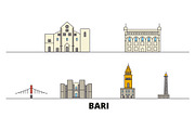 Italy, Bari flat landmarks vector