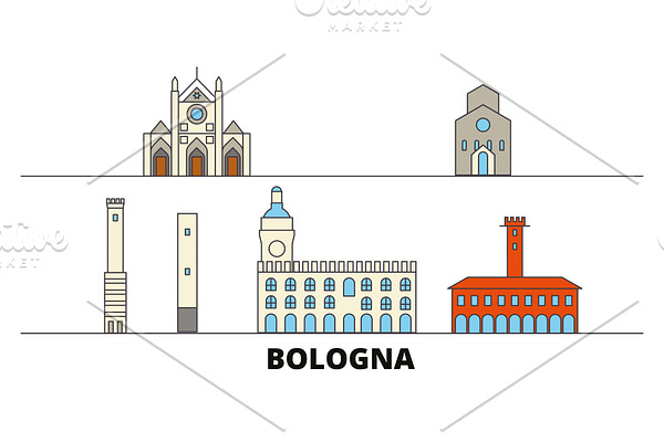 Italy, Bologna flat landmarks vector
