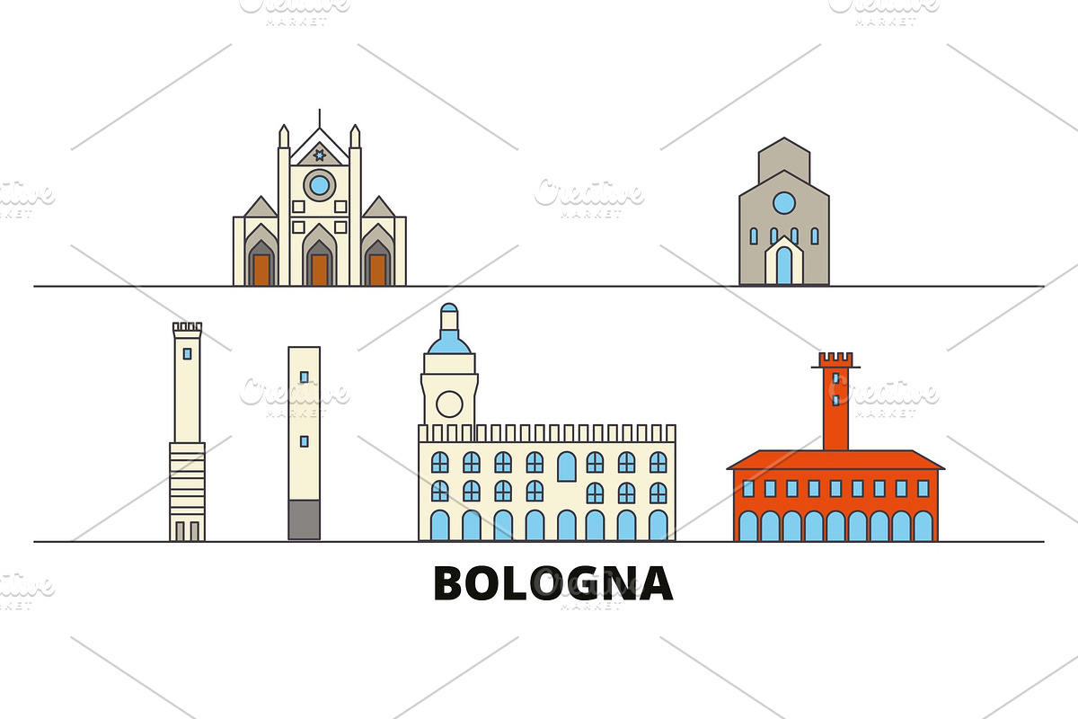 Italy, Bologna flat landmarks vector in Illustrations - product preview 8