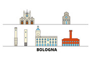 Italy, Bologna flat landmarks vector