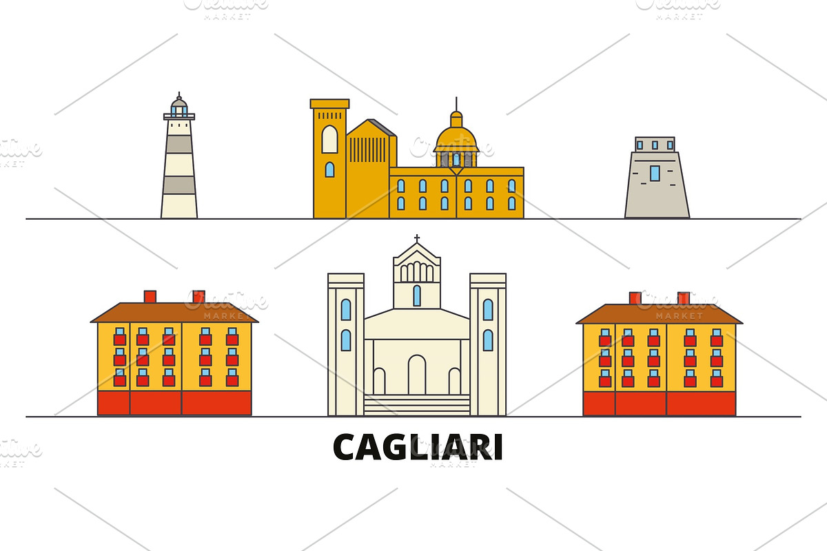 Italy, Cagliari flat landmarks in Illustrations - product preview 8