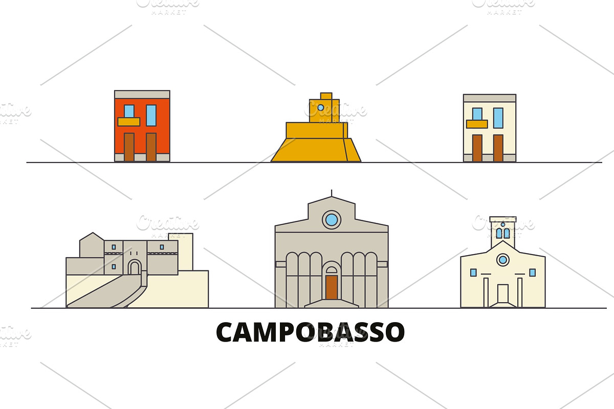 Italy, Campobasso flat landmarks in Illustrations - product preview 8