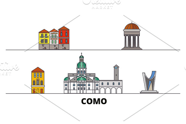 Italy, Como flat landmarks vector