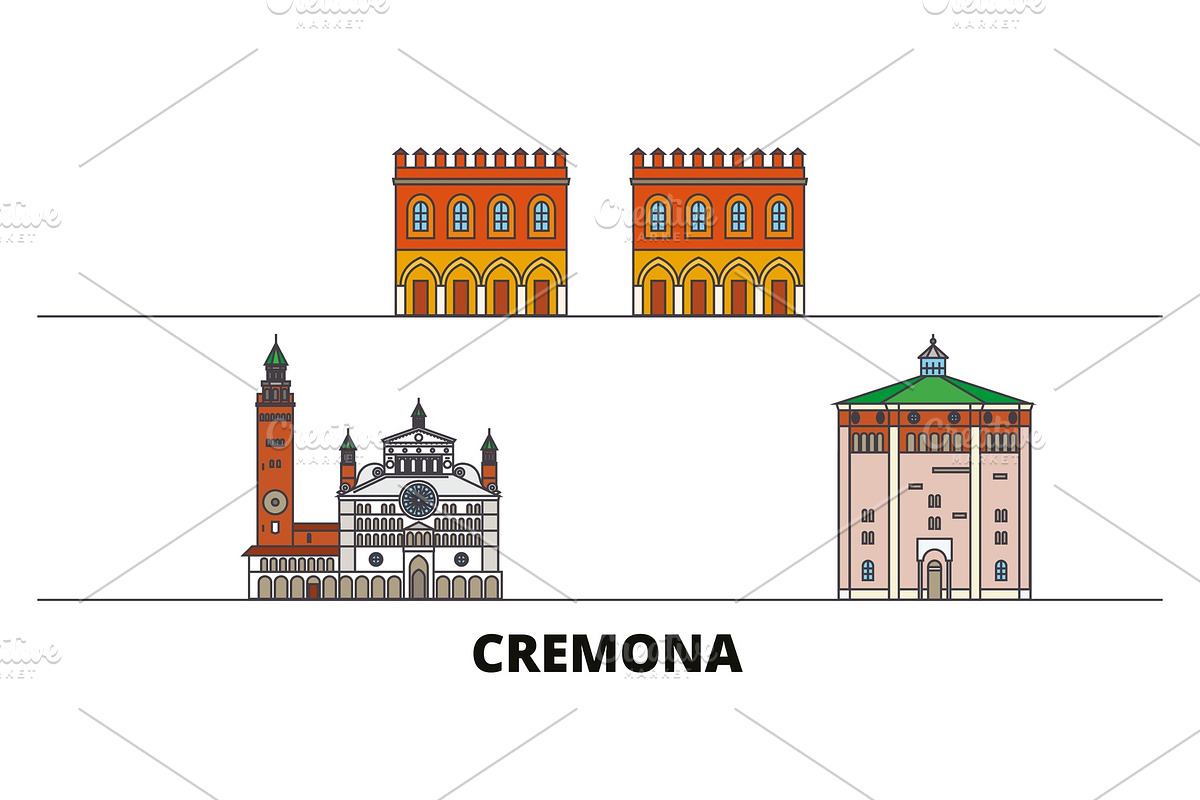 Italy, Cremona flat landmarks vector in Illustrations - product preview 8