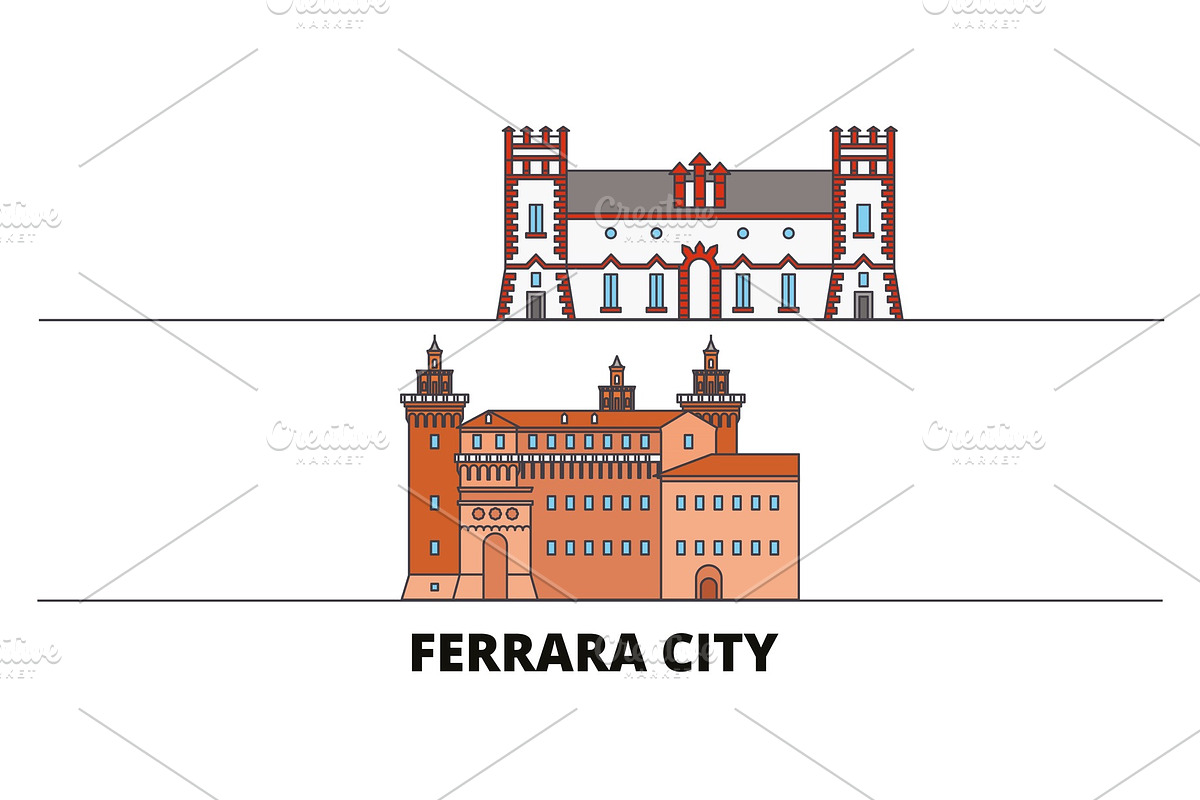 Italy, Ferrara City flat landmarks in Illustrations - product preview 8