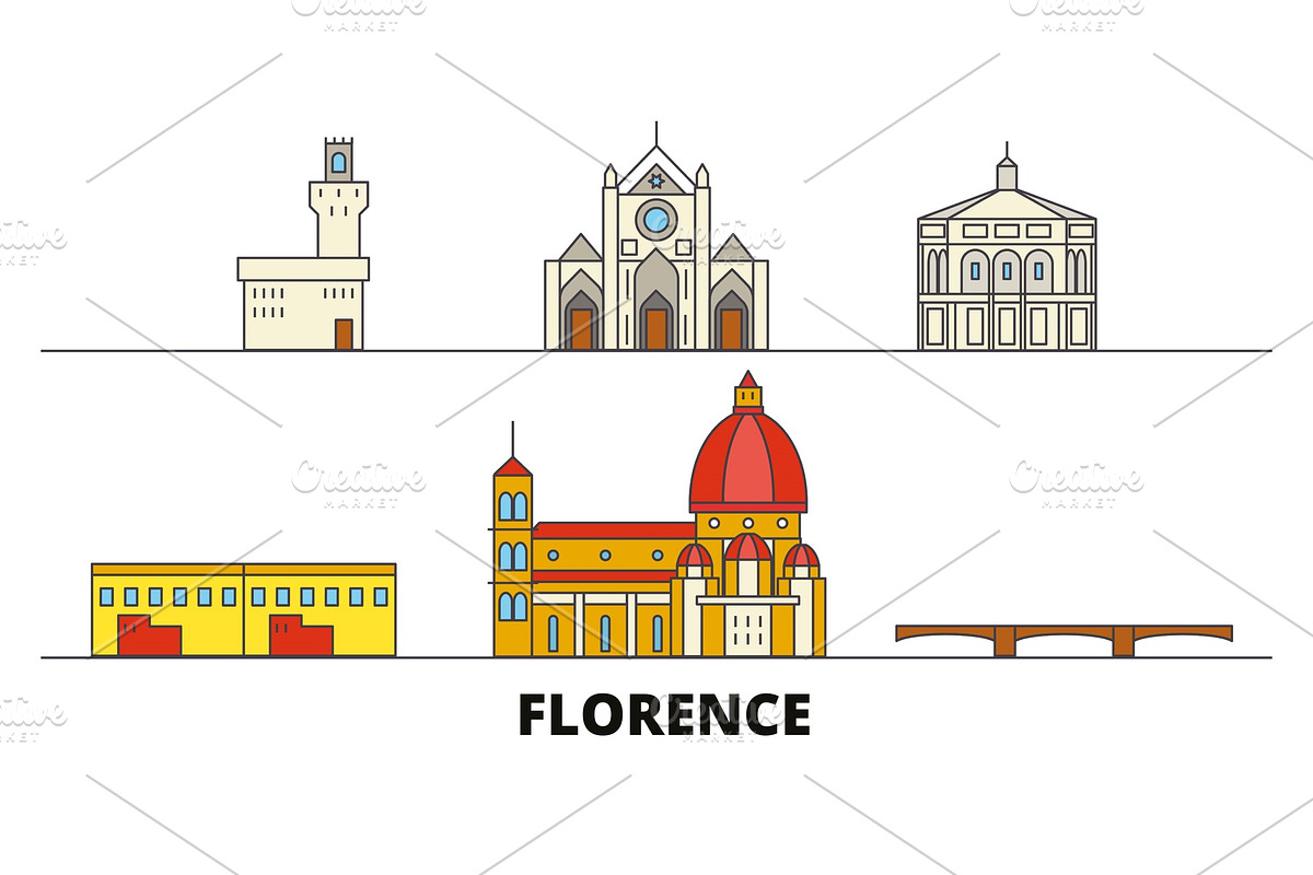 Italy, Florence flat landmarks in Illustrations - product preview 8