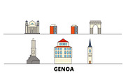 Italy, Genoa flat landmarks vector