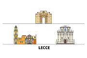 Italy, Lecce flat landmarks vector