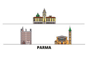 Italy, Parma flat landmarks vector