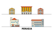 Italy, Perugia flat landmarks vector
