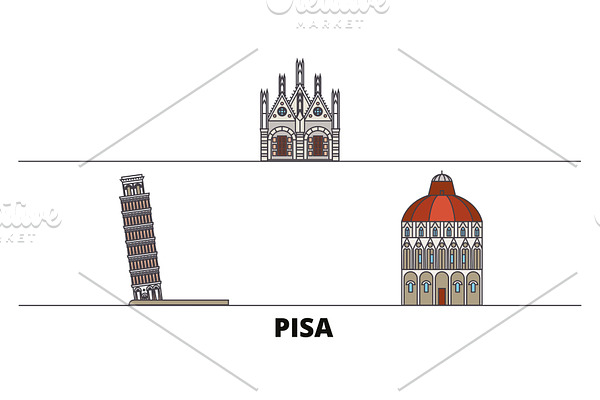 Italy, Pisa flat landmarks vector