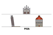 Italy, Pisa flat landmarks vector