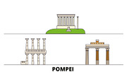 Italy, Pompei flat landmarks vector