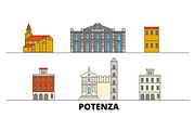 Italy, Potenza flat landmarks vector