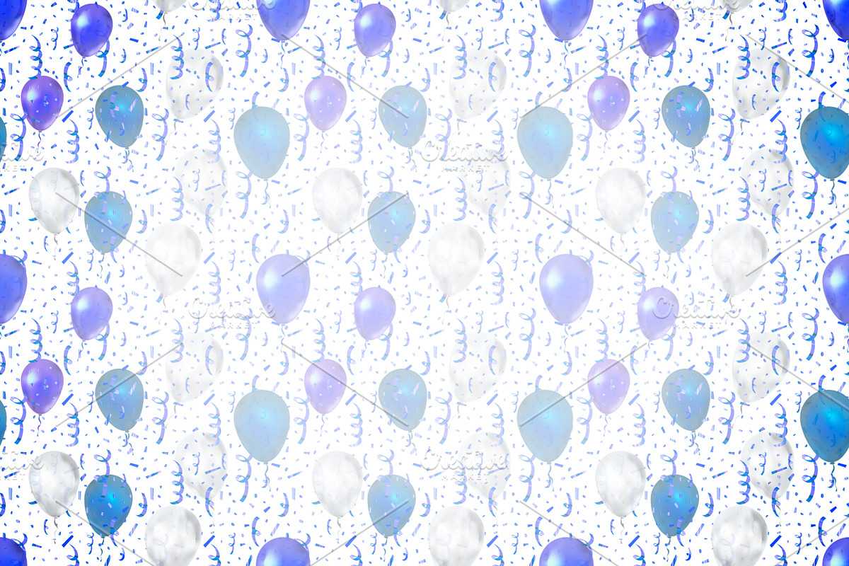 Blue confetti and balloons on white in Illustrations - product preview 8