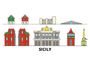 Italy, Sicily flat landmarks vector