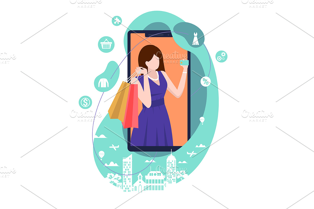 Mobile online shopping in Illustrations - product preview 8