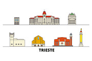 Italy, Trieste flat landmarks vector