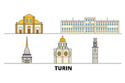 Italy, Turin flat landmarks vector