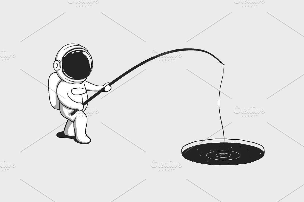 Baby astronaut fishing in Illustrations - product preview 8