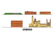 Italy, Urbino flat landmarks vector