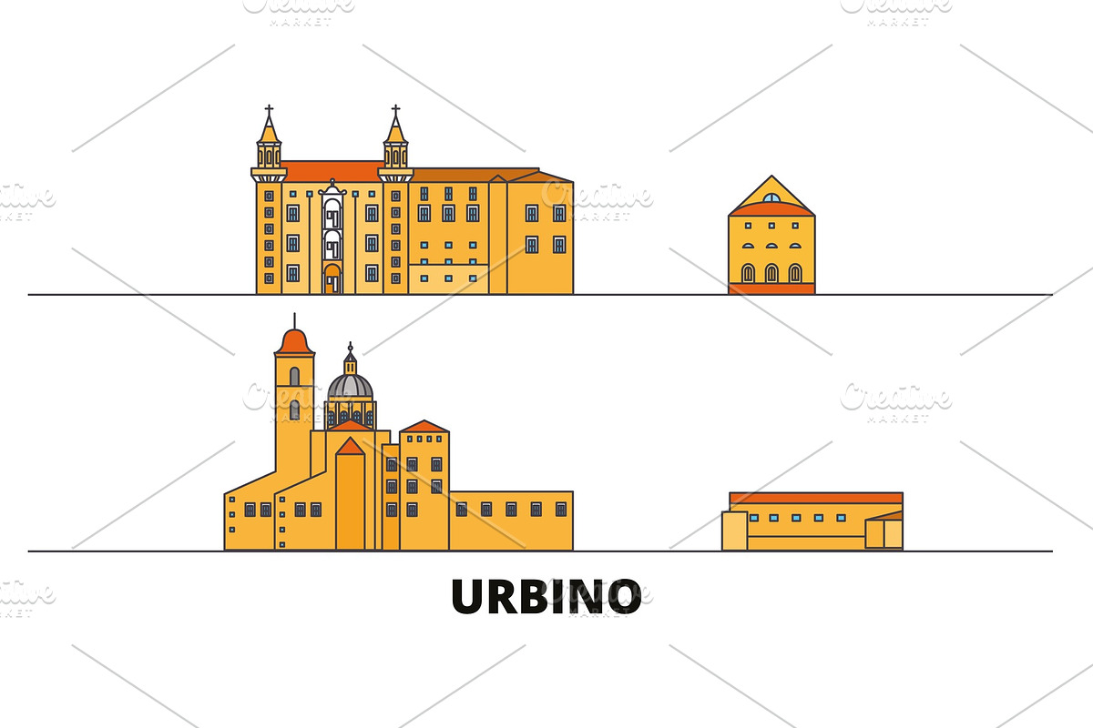 Italy, Urbino City flat landmarks in Illustrations - product preview 8