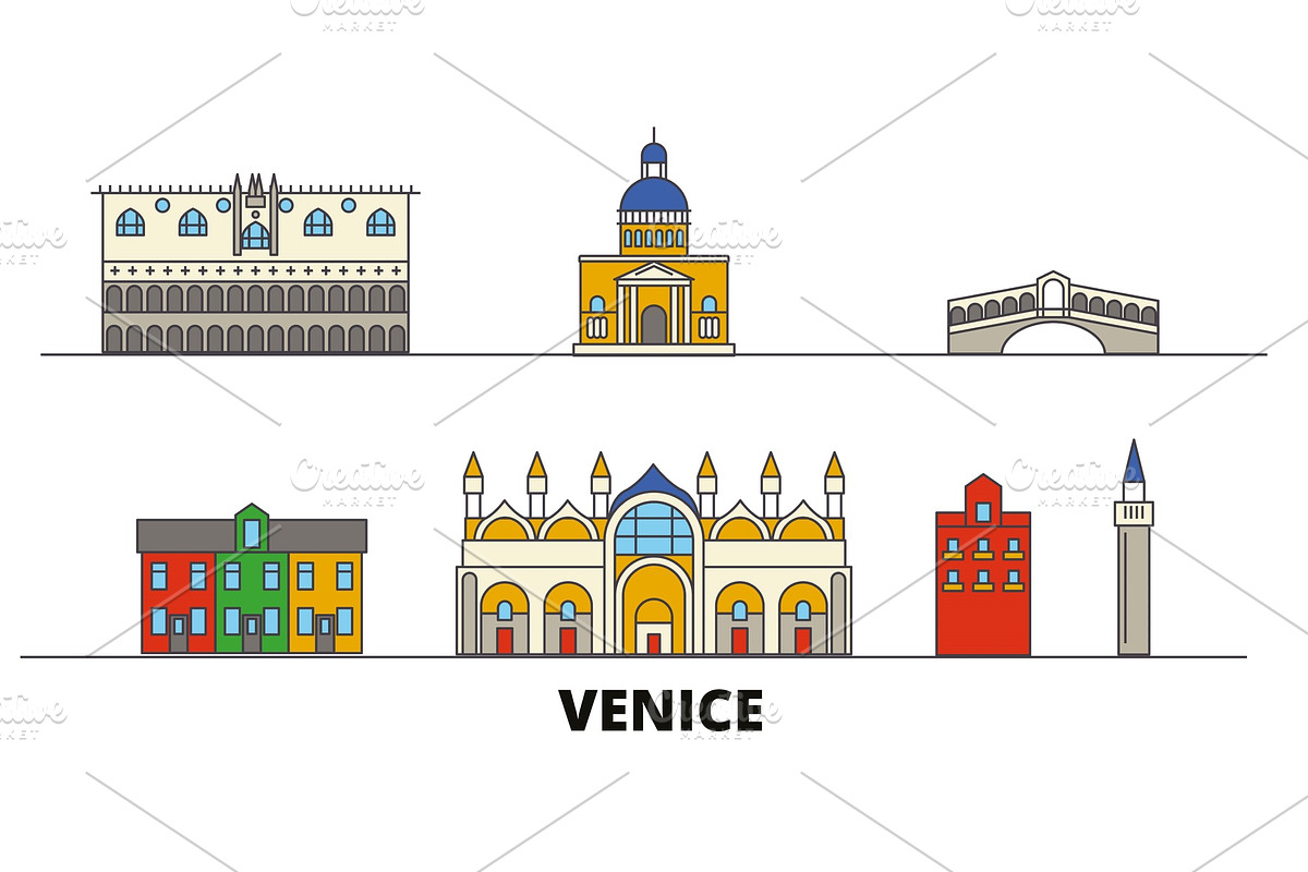 Italy, Venice flat landmarks vector in Illustrations - product preview 8