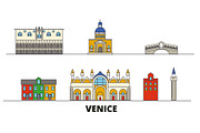 Italy, Venice flat landmarks vector