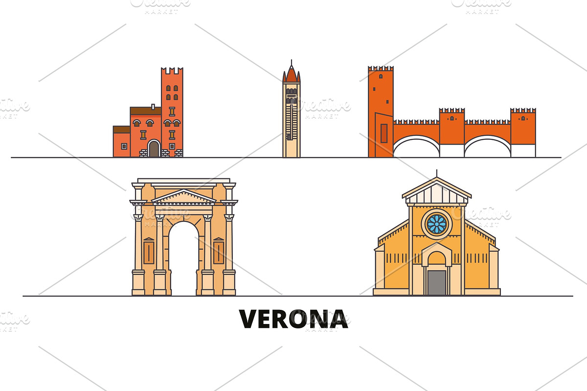 Italy, Verona City flat landmarks in Illustrations - product preview 8