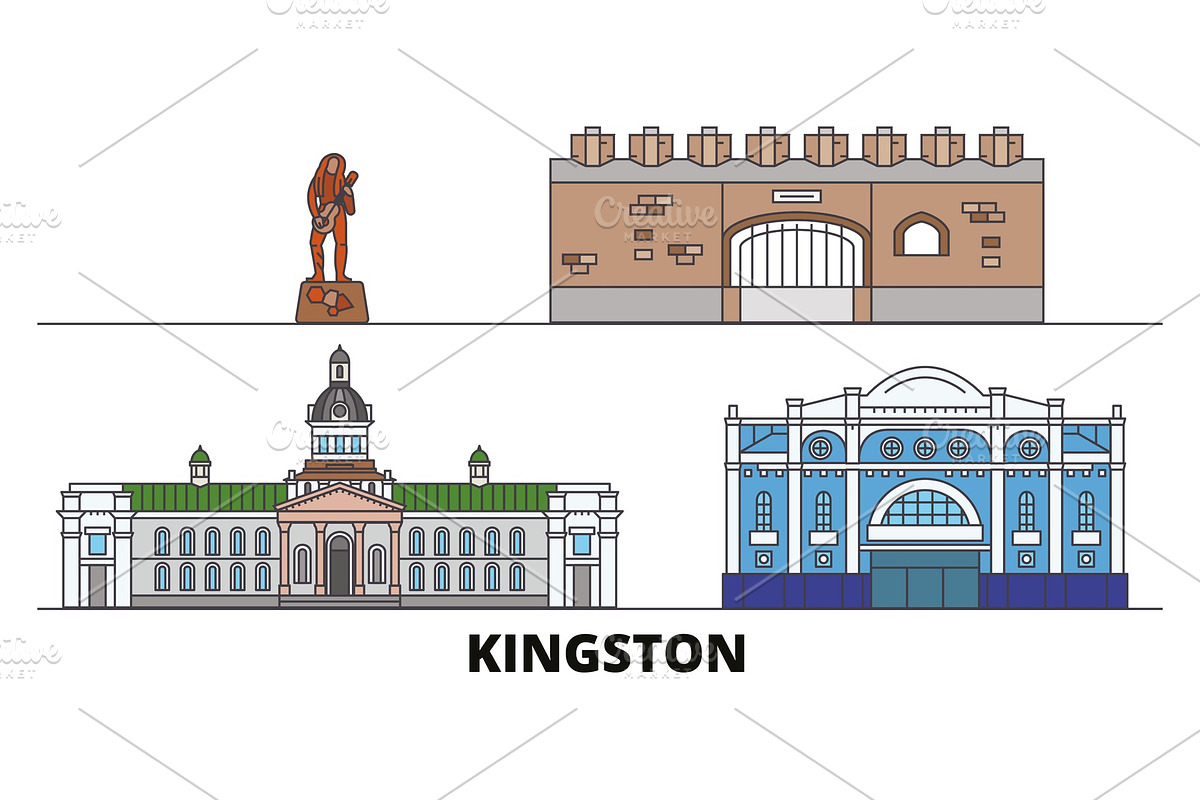 Jamaica, Kingston flat landmarks in Illustrations - product preview 8