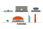 Japan, Fukuoka flat landmarks vector