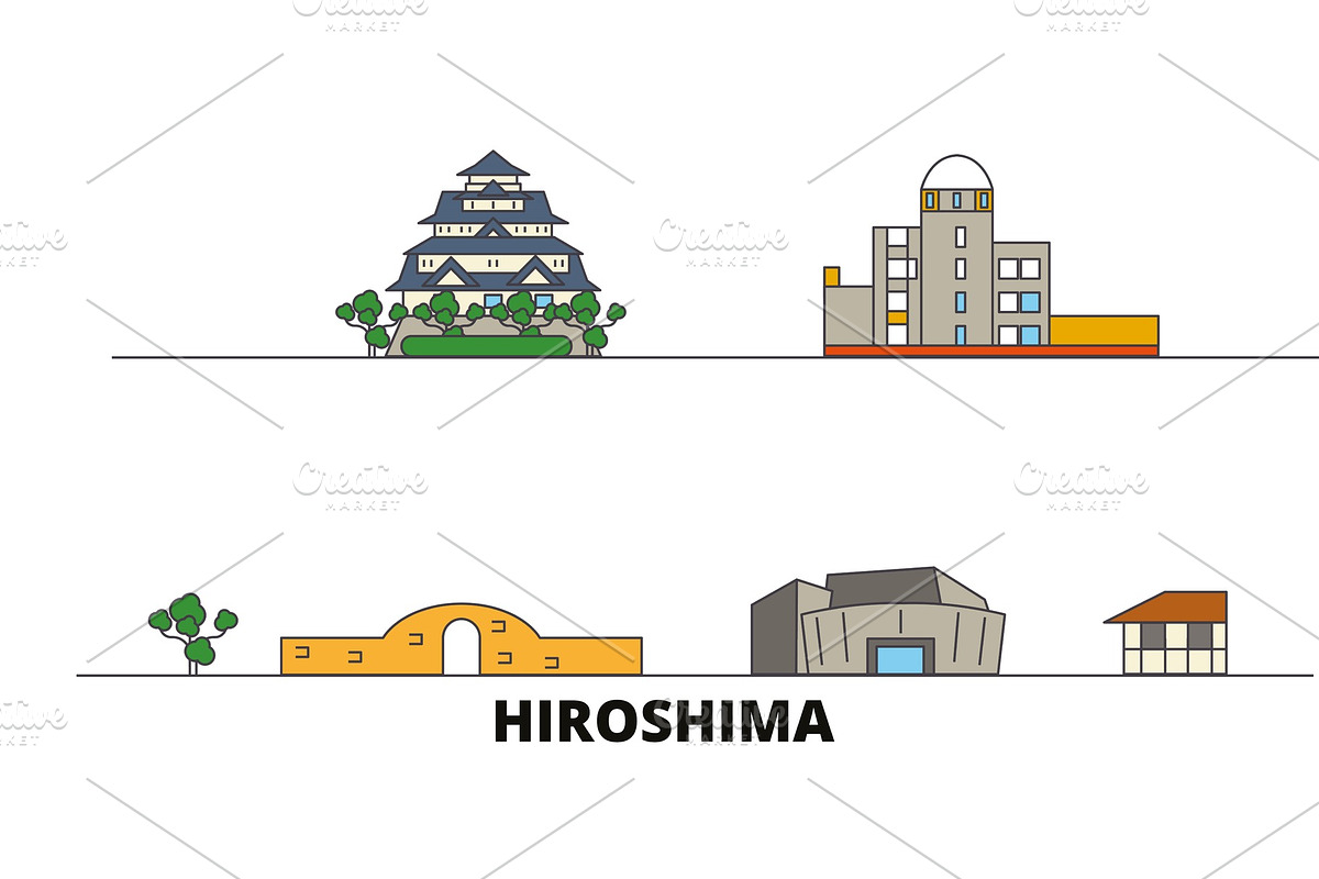 Japan, Hiroshima flat landmarks in Illustrations - product preview 8