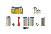 Japan, Kobe flat landmarks vector