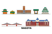 Japan, Nagoya flat landmarks vector
