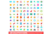100 analytics icons set, cartoon
