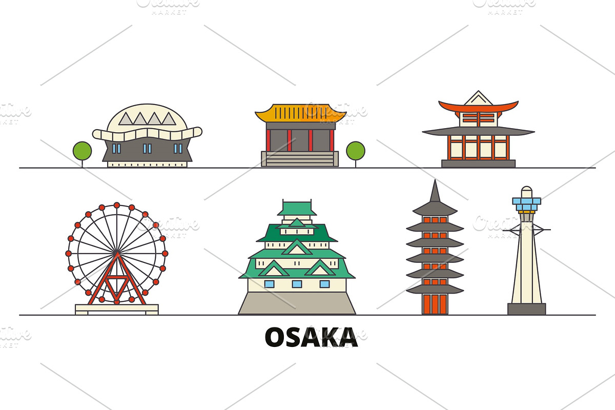 Japan, Osaka flat landmarks vector in Illustrations - product preview 8