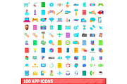100 app icons set, cartoon style