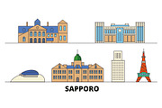 Japan, Sapporo flat landmarks vector