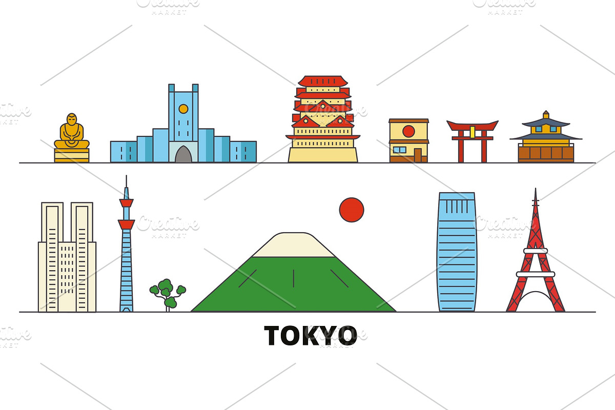 Japan, Tokyo flat landmarks vector in Illustrations - product preview 8