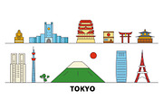 Japan, Tokyo flat landmarks vector
