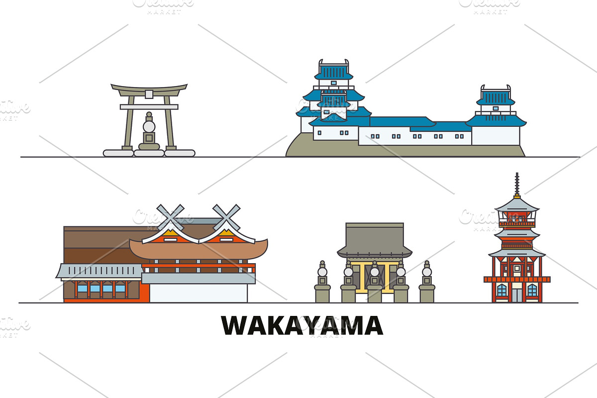 Japan, Wakayama flat landmarks in Illustrations - product preview 8
