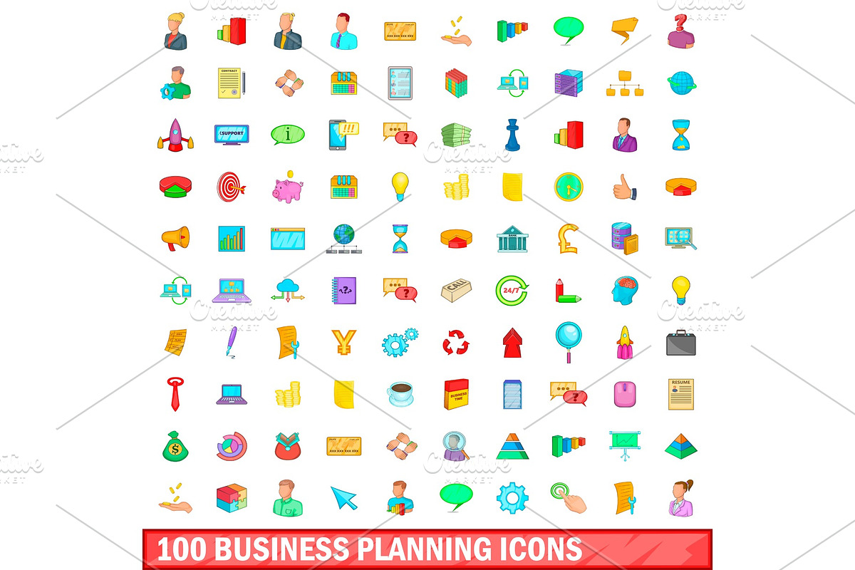 100 business planning icons set in Illustrations - product preview 8