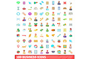100 business icons set, cartoon