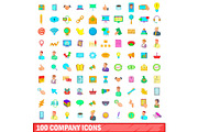 100 company icons set, cartoon style