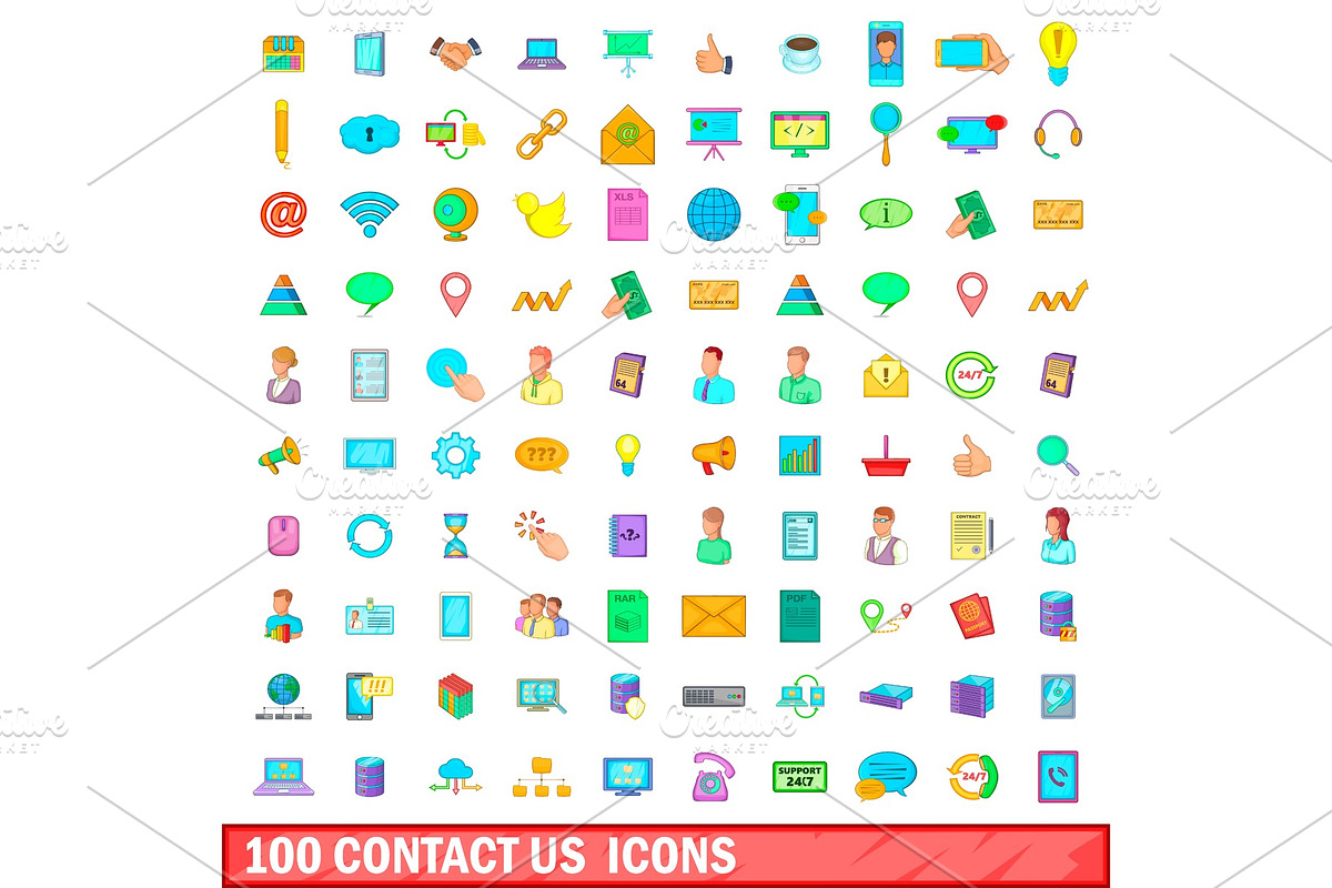 100 contact us icons set, cartoon in Illustrations - product preview 8