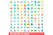 100 contact us icons set, cartoon
